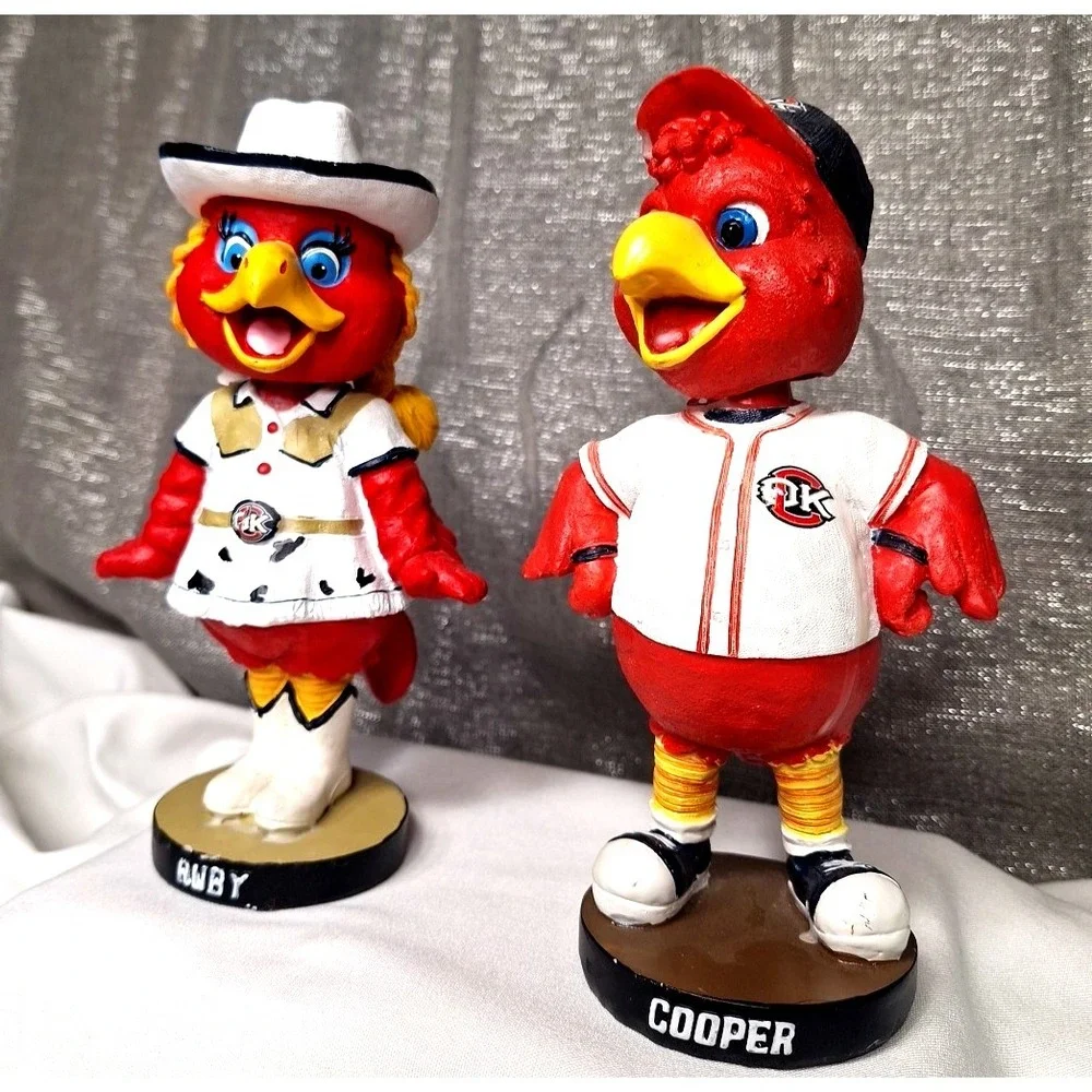 2 Oklahoma City RedHawks Baseball Mascots Bobblehead Cooper & Ruby Statues Rare